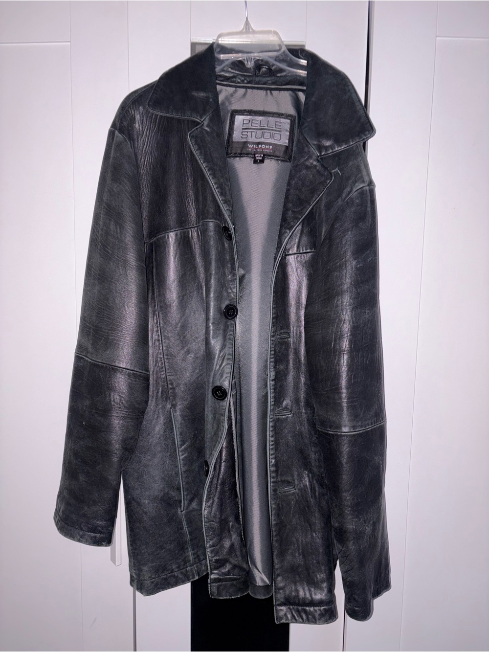 Wilsons Leather Black Button-Front Leather Jacket